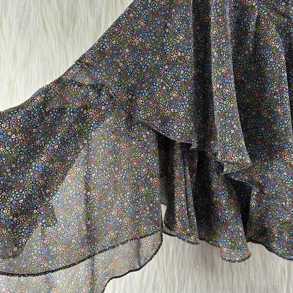 Ted Baker Pinku Retro Flood Printed Ruffle Blouse Colorful Lightweight Sz 1 4 S - Picture 7 of 11